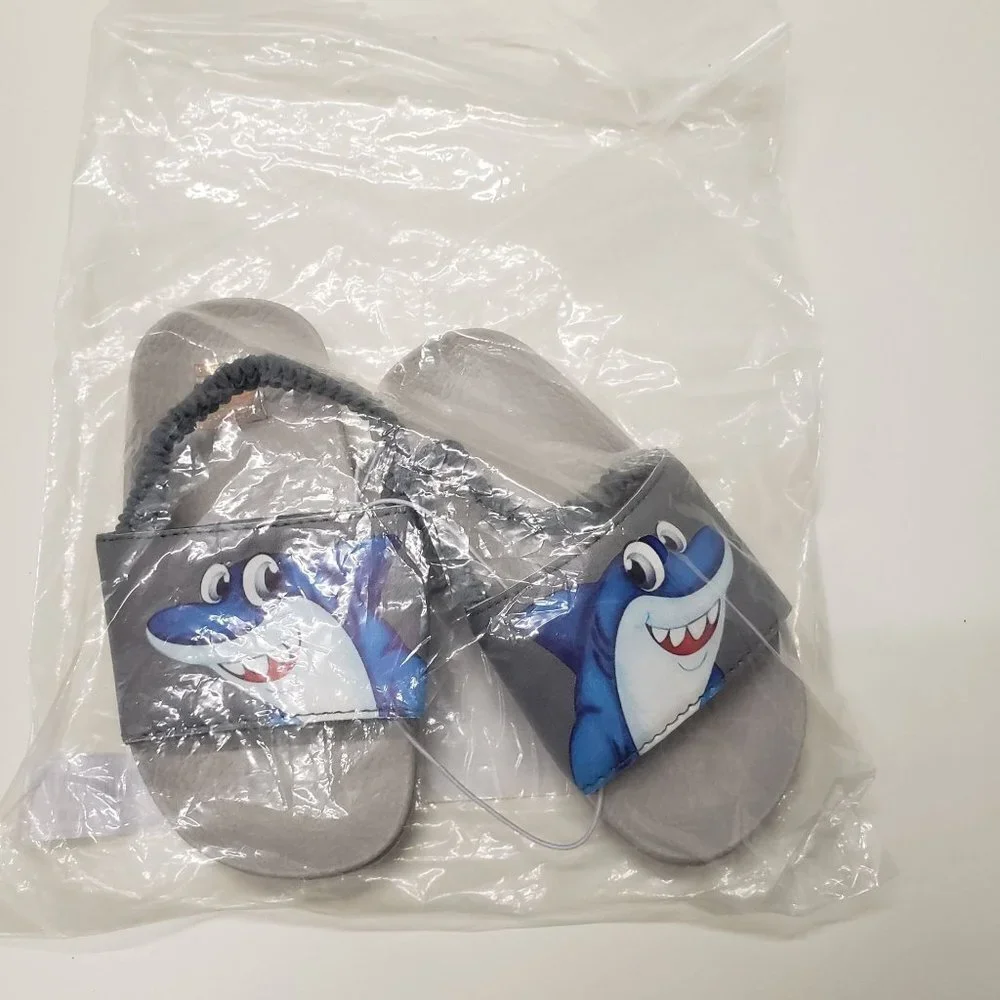 New Shein Boys Cartoon Baby Shark Print Slides in‎ Gray - Size EUR 23 (US 7.5)